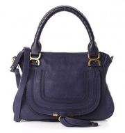 Chloe Marcie Medium Double Carry Satchel Bag Storm Blue Calfskin