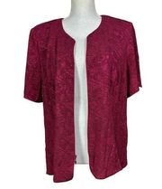 Alex Evenings Cardigan Size 2X Burgundy Sparkle Short Sleeve Zip Cocktail Formal