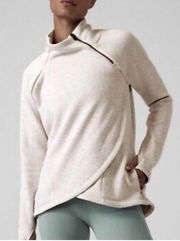 Athleta Cozy Karma Asym Pullover Sweatshirt Ivory Women Fleece Lined Size M