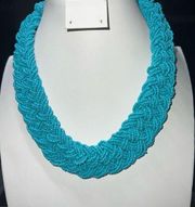 Vintage Braided Turquoise Seed Bead Collar Statement Necklace