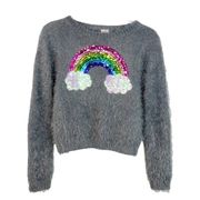 Y2k Style Sequin Rainbow Fuzzy Kidcore Sweater XS Cropped