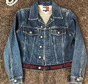 Vintage Tommy Hilfiger Logo Jean Jacket Pockets Womens Small Spellout Trucker