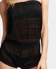 Swim Black Crochet/Mesh/Lace Strapless Cover-Up Romper - S