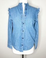 & Other Stories Womens Denim Shirt Button-Up Long Sleeve Ruffled Blue Size 4