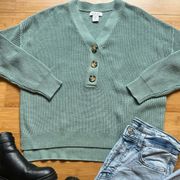 Rachel Zoe Sage Green Henley Style Chunky Sweater