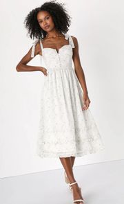 Lovely Entrance Ivory Floral Tiered Tie-Strap Bustier Midi Dress