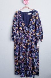 Eliza J Navy‎ Floral High/Low Wrap Dress