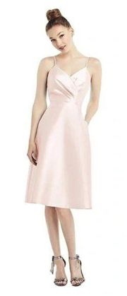 NWT Alfred Sung Draped Faux Wrap Cocktail Dress With Pockets Blush Size 0 D777