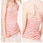 Ann Taylor Loft Lou & Grey Stripe Criss Cross Back Tank Top Coral Orange XS