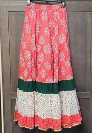 Diya Design Studio India Layered Gypsy Maxi Tiered Flare Printed Festival Skirt