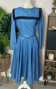 Gunne Sax by Jessica McClintock • vintage 70s floral velvet bib trim dress