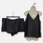 INC Women's NWT 2 Piece Sleepwear Set Top & Shorts Lacey Size XXL Deep Black