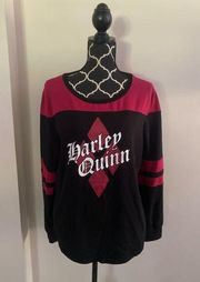 EUC DC Comics Dark Red and Black Harley Quinn Graphic Long Sleeve Tee size 2XL