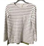 Matilda Jane classic twist striped top cream lace sweatshirt pocket - Sz XS