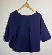 Gibson Navy Blue Blouse With Bow On The Back &‎ Slits On The Side ( M )