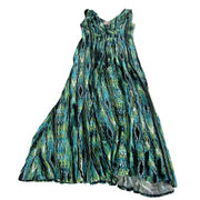 Philosophy Dress Womens Small Black Green Blue Printed Sleeveless Maxi Rayon