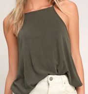 Lulus Olive Green Ribbed Square Neck Open Back Tank Top