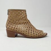 Loeffler Randall Ione Beach Tan Leather Perforated Peep Toe Ankle Bootie Shoe 6