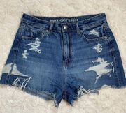 American Eagle Mom Shorts Distressed Comfort Stretch Waistband Dark Wash Size 4