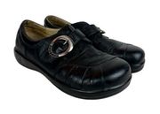 Alegria‎ Leather Shoes 9/9.5 Womens 39 EU Khloe Black Nappa Buckle Wedge