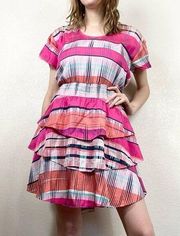 Vertigo Pink Striped Layered A Line Short Sleeve Mini Dress