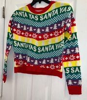 Size small Yas Santa multicolor bright rainbow sweater Christmas