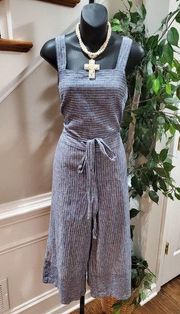 BeachLunchLounge Blue Striped Linen & Cotton Square Neck Sleeveless Jumpsuit S