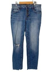 Kut from the Kloth Jeans Womens 6 Reese Ankle Straight Raw Hem Button Distressed