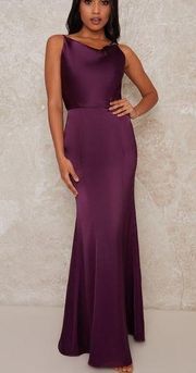 Chi Chi Dress Womens Size 8 Purple Satin Cowl Neck Sleeveless Evening Gown Maxi