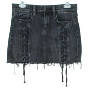 BlankNYC Womens Jean Skirt Denim Y2K Lace Up Raw Hem Mini Punk Black 26 GS