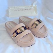 Gold Chain Platform Slide Sandals NIB