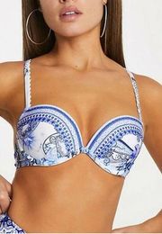 River Island  Floral/Paisley Print Underwire Bikini Top Blue/White Size US 2 NWT