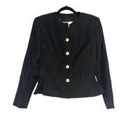 Valentino Miss V Vintage Wool Black Button Front Blazer 10