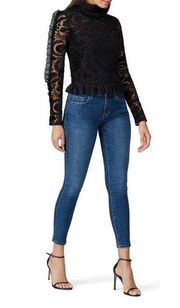 Rent the runway sz xs ML Monique Lhuillier black mesh trim long sleeve blouse