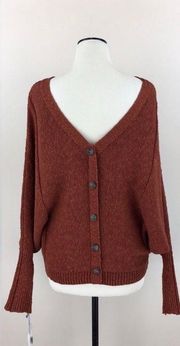 NWOT Button Back Dolman Sleeve Textured Batwing Rust Pullover Sweater Size Small Burnt Orange 