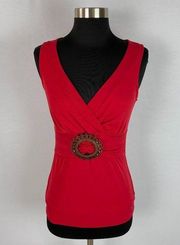 Bisou Bisou Red Gold Flecks Sleeveless Top S