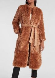 Shaggy Faux Fur Belted Coat express Womens size M stylish luxury designer NWT