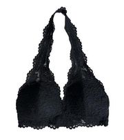 Womens Halter Bralette Size Small Lightly Lined Black Lace Bra