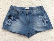 William Rast Perfect Floral Embroidered Denim Shorts Blue 29 Juniors