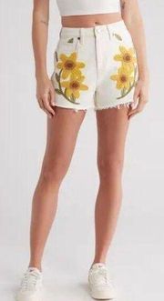 BLANK NYC Shorts Size 25 Sunflower High Rise Cream Denim Floral NWT