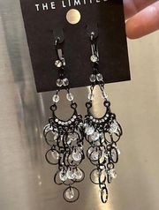 NWT The Limited Clear Beaded Black Pierced Dangle Drop Earrings $20.50 MSRP