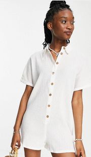 Button Through Shirt Romper White