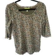 Sigrid Olsen Ditsy Paisley Mini Beaded Neckline Scallop Trim Scoop Blouse Top M