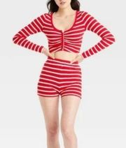 WOMEN’S New Colsie red striped cropped pajama lounge set