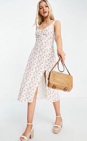 Abercrombie -Front White Midi Dress Peach Pattern w/ Leg Slit XS