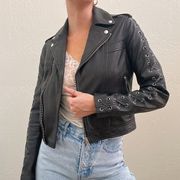 Lab 100% Lamb Leather Black Lace Up Moto Crop Jacket