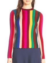 Chevron Vertical Stripe Wool Blend Scallop Hem Sweater In Rainbow Multi 