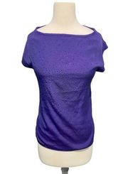 New York & Company Rhinestone Starburst Short Sleeve Top Purple & Black Small