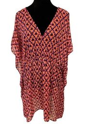 Old Navy Retro Colorful Geometric Artsy Sheer Cinched Caftan Swim Beach Coverup