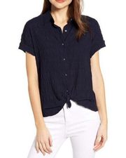 Scotch & Soda Maison Scotch Navy Short Sleeve Smocked Button-Down Shirt Sz S